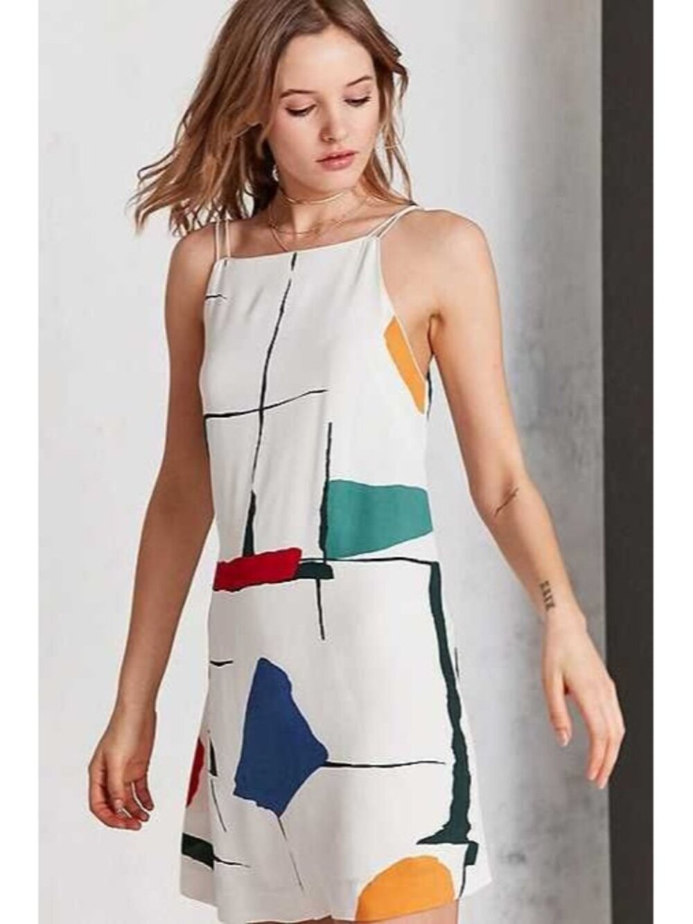 Urban Outfitters Science & Noise Ella Crepe Art Deco Mini Shift Dress